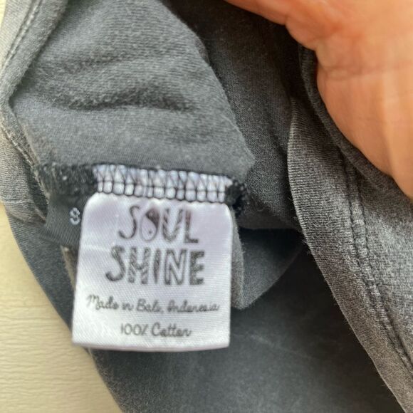 Soulshine grey distressed,shortsleeved T-shirt, Eat Fruits, Not Friends print S - Picture 6 of 7